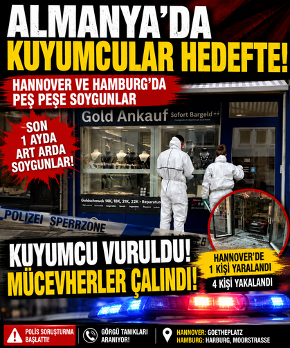 Almanya’da Kuyumcular Hedefte: Hannover ve Hamburg’da Peş Peşe Soygunlar