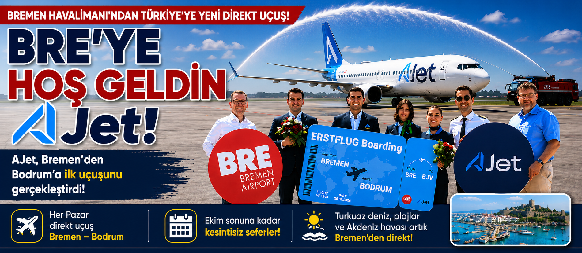 AJet Bremen’den Bodrum’a İlk Uçuşunu Gerçekleştirdi